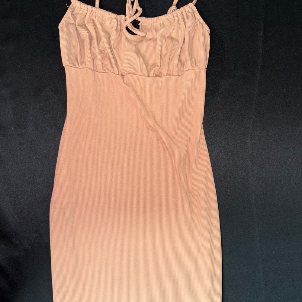 Elegant Tan Spaghetti Strap Dress